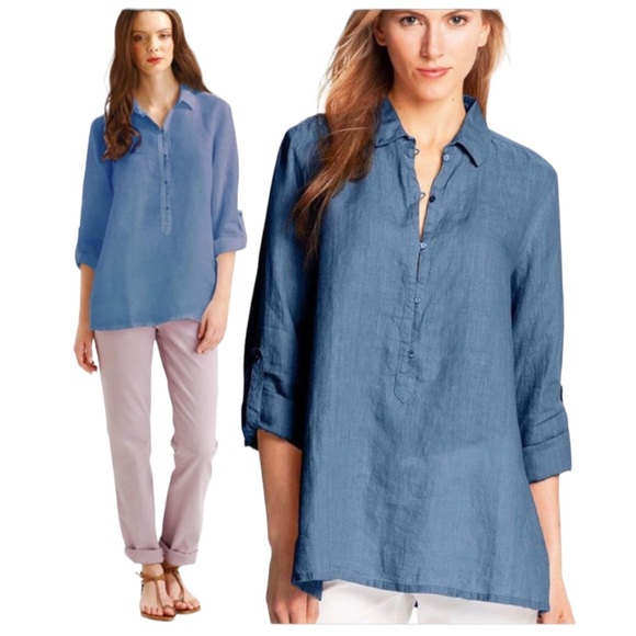 Eileen Fisher Tops - Eileen Fisher Irish Linen Popover Loose Fit Tunic size Large Blue